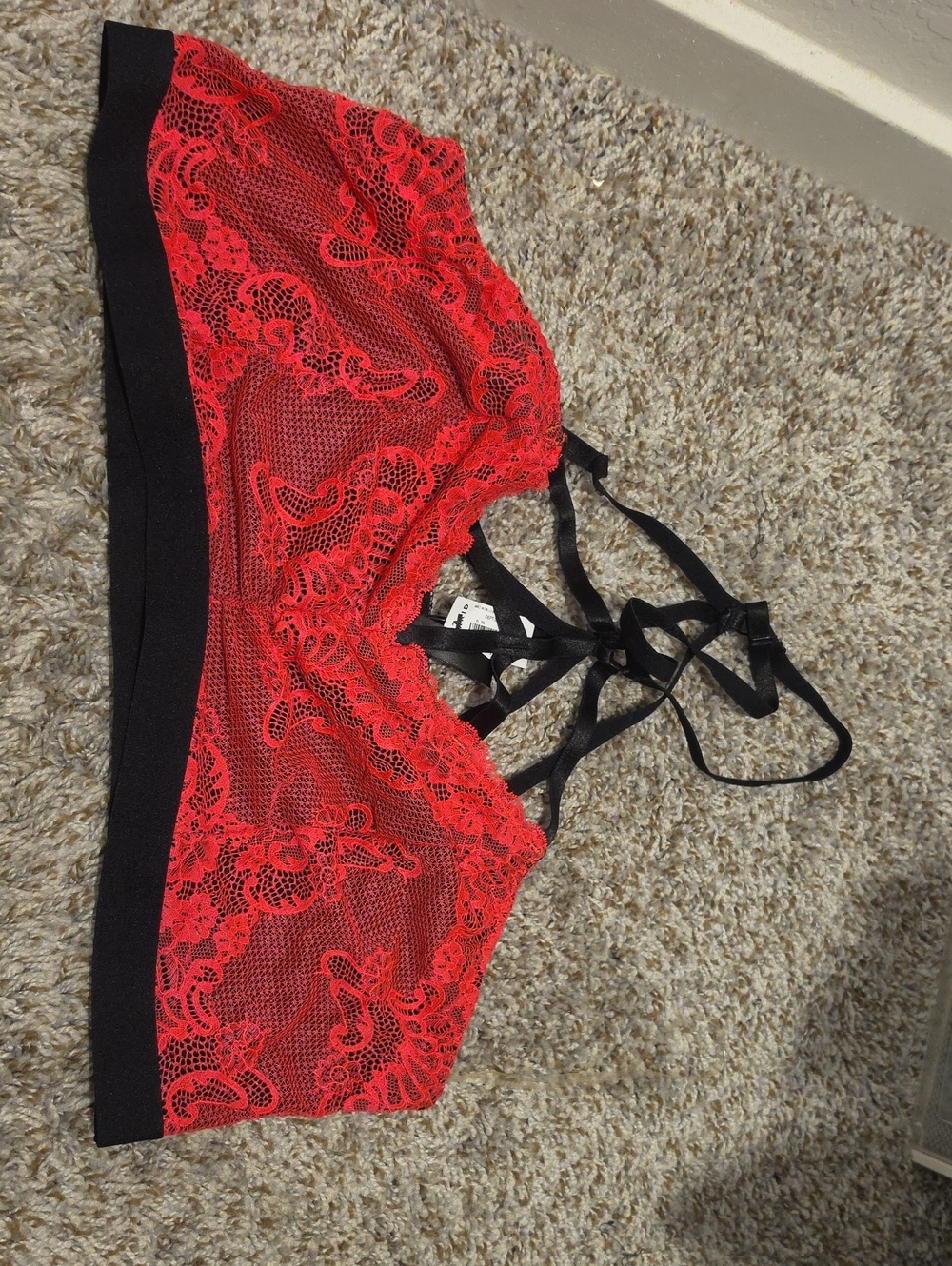 torrid Red Lace Bralette with Black Elastic Band and Strappy Back